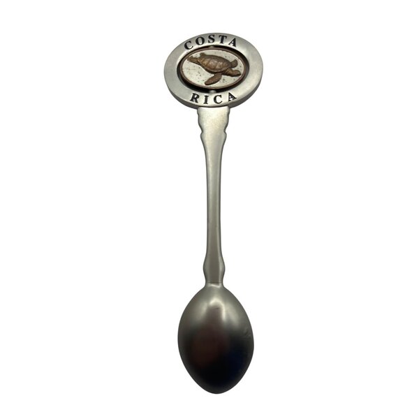 Costa Rica Souvenir Spoon W/ Turtle Design Silver & Gold Tone Metal Collectible - Picture 3 of 4